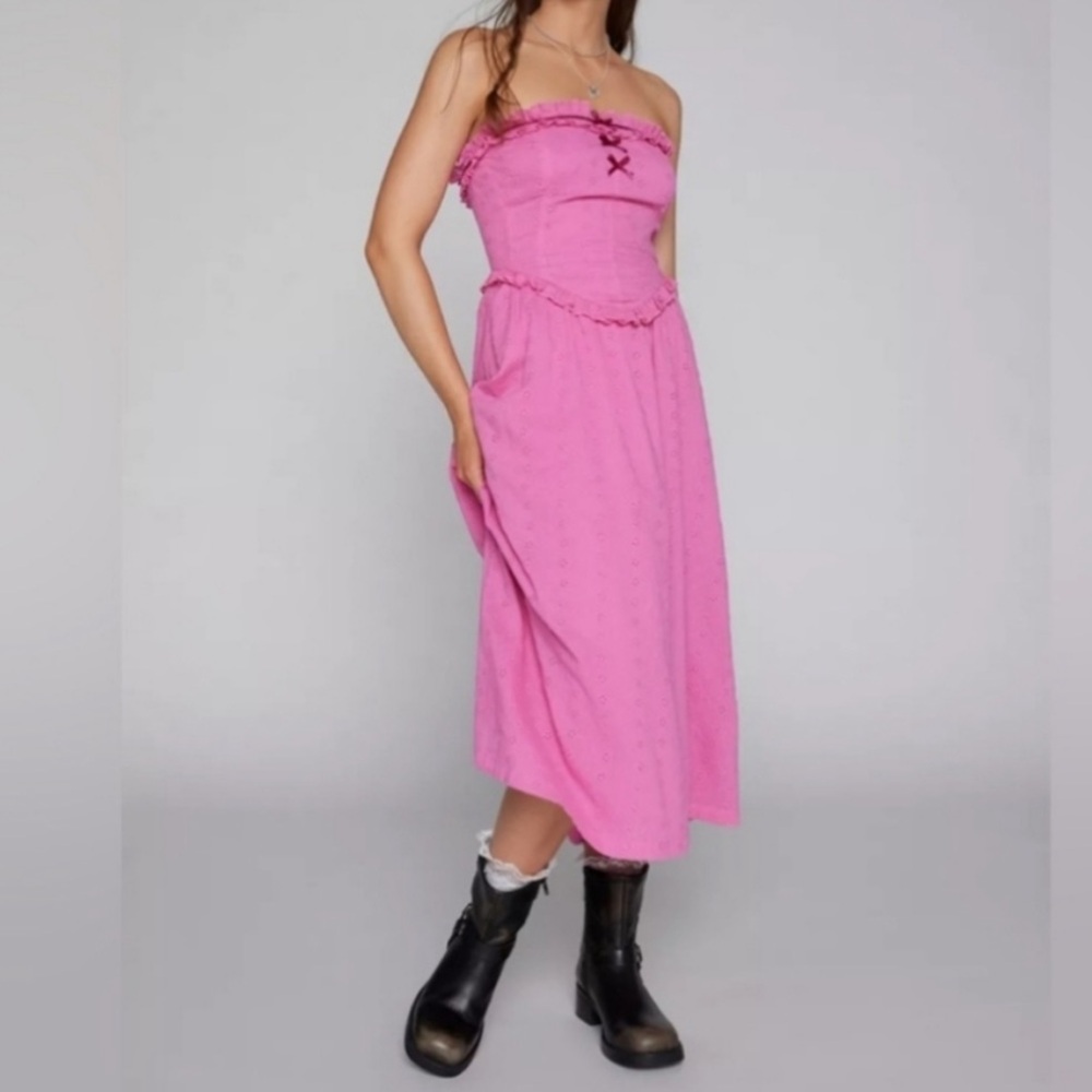 Urban Outfitters Kimchi Blue Strapless Corset Cotton Midi Dress
